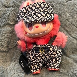 Labubu Black & White Overalls & Matching Visor